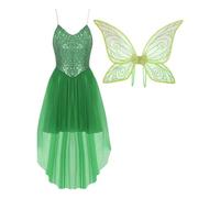 Costume de fée pour femme avec haut à paillettes scintillantes et jupe en tulle - Déguisement d'elfe magique avec ailes pour carnaval et fête