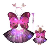 Costume de fée pour fille - Ensemble de costume de fée lumineux pour filles Halloween | Costume de fée de princesse avec ailes, baguette magique et bandeau pour de 3 à 10 ans