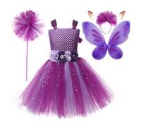 Costume de fée pour fille, robe de princesse pour bouquetière, vêtements élastiques, costume de fée avec bandeau papillon ailes de fée