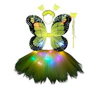 Costume de fée pour filles - 4 pièces LED Tutu Dress Butterfly Wings Headband Wand, Costumes de jeu de rôle de fées, costumes pour filles, scène, performance, fête d'anniversaire, Noël