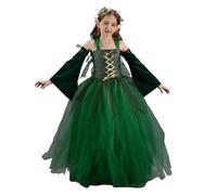Costume de fée - Robe d'ailes Pix-ie | Forest El-f Outfit Kids - Costume de fée d'Halloween pour filles, avec oreilles, couronne de fleurs et manches - Une robe en tulle vert en maille pour filles