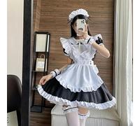Costume de Femme de Chambre d'halloween de Grande Taille, Dessin animé Noir et Blanc, Robe Lolita avec nœud Doux, Costume de Marin Kawaii pour étudiant-avec chaussettes-4XL