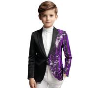 Costume de fête de bal pour enfants, couleur unie, tendance, à paillettes, coupe ajustée, manches longues, revers pour adolescent, manteau décontracté, veste d'hiver pour garçon, lilas, 16 ans