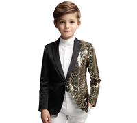 Costume de fête de bal pour enfants, couleur unie, tendance, à paillettes, coupe ajustée, manches longues, revers pour jeunes, manteau décontracté pour garçons, or, 10 ans