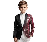 Costume de fête de bal pour enfants, couleur unie, tendance, à paillettes, coupe ajustée, manches longues, revers pour jeunes, manteau décontracté pour garçons, rouge, 10 ans