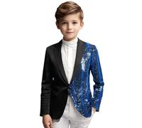 Costume de fête de bal pour enfants, couleur unie, tendance, à paillettes, coupe ajustée, manches longues, revers pour adolescent, manteau décontracté, veste d'hiver pour garçon, bleu, 16 ans