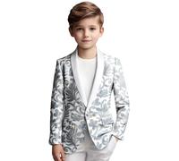 Costume de fête de bal pour enfants, couleur unie, tendance, paillettes, coupe ajustée, manches longues, revers pour adolescent, manteau décontracté vestes enfants garçons printemps, Blanc., 14 ans
