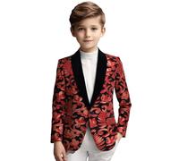 Costume de fête de bal pour enfants, couleur unie, tendance, paillettes, coupe ajustée, manches longues, revers pour adolescent, manteau décontracté vestes enfants garçons printemps, rouge, 14 ans