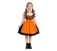 Costume de fête de la bière pour fille - Robe vichy allemande - Robe de soubrette bavaroise pour carnaval - Costume d'Halloween - Orange - 10 à 12 ans