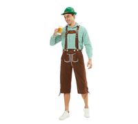 Costume de fête de la bière pour homme - Costume bavarois - Chemise à carreaux - Pantalon en cuir - Ensemble de cosplay - Fête à thème allemand - Carnaval - Vêtements pour adultes - Vert - Taille M