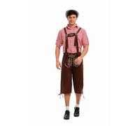 Costume de fête de la bière pour homme - Costume bavarois - Chemise à carreaux - Pantalon en cuir - Ensemble cosplay - Fête à thème allemand - Carnaval - Vêtements pour adulte - Rouge - Taille XXL
