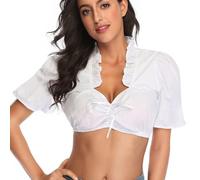 Costume de Fête la Bière Femme Costume Bavaroise Femme Grande Taille Deguisement Biere Chemisier Dentelle Dirndl Panoplie Oktoberfest Chinois Ruffles Blouse Blanc Manches Bouffantes