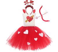 Costume de Fille pour la Saint-Valentin Idéal Fêtes Scolaires Spectacles et Célébrations Festives (Red, 6-7 Years)