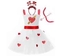 Costume de Fille pour la Saint-Valentin Idéal Fêtes Scolaires Spectacles et Célébrations Festives (White, 6-7 Years)