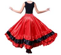 Costume de flamenco - Jupe espagnole pour femme - Robe de danse longue - Jupe traditionnelle - Jupe de danse élégante - Jupe plissée - Jupe plissée, B-3 rouge (180 degrés), M