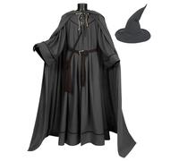 Costume de Gandalf pour homme - Gandalf - Robe de sorcier - Manteau - Chapeau - Ceinture - Gris - Costume d'Halloween - Gris - Taille M