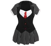 Costume de gangster des années 1920 pour fille - Robe à rayures avec chemise, gilet, cravate et boutons rouges - Tenue des années folles pour Halloween et déguisement (taille 36 à 38)