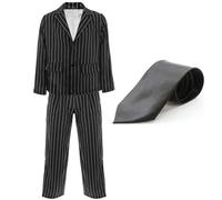 Costume de gangster pour adulte - Veste noire à rayures fines + pantalon + cravate noire - Déguisement de gangster des années 1920 (taille XL)