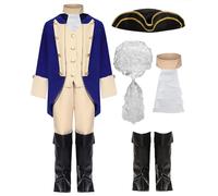 Costume de George Washington pour enfants - Costume de père fondateur - Costume d'Alexander Hamilton - Costume d'uniforme colonial américain avec perruque - Pour fête scolaire, Halloween, RK013M