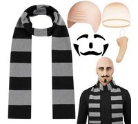 Costume de Gru - Lot de 5 costumes d'Halloween avec casquette chauve, écharpe, bonnet de perruque, long nez, faux sourcils et barbe, pour Halloween et visites de fête par des personnes à partir de 15