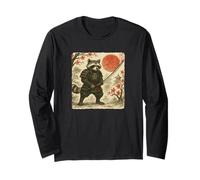 Costume de Guerrier Japonais de samouraï Raton Laveur Sumi-e Art drôle Manche Longue