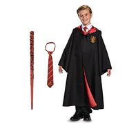 Costume de Hermione Gryffondor, robe officielle Wizarding World Deluxe avec cravate et baguette, taille M pour enfants (7-8)