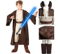 Costume de Jedi Obi Wan Kenobi, pour enfant, avec capuche, robe et ceinture, ensemble complet pour Halloween et cosplay