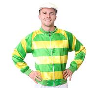 Costume de jockey vert et jaune - Taille L - Déguisement avec veste et chapeau - Parfait pour les enterrements de vie de garçon Veste zippée verte et jaune