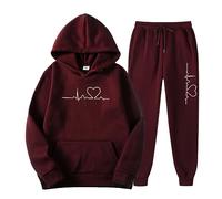 Costume de Jogging pour Femme, Sweat à Capuche, Pantalon de survêtement, Haut à Manches Longues, Pantalon Grande Taille avec Poches, Ensemble 2 pièces, Costume imprimé Battement de cœur
