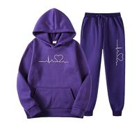 Costume de Jogging pour Femme, Sweat à Capuche, Pantalon de survêtement, Haut à Manches Longues, Pantalon Grande Taille avec Poches, Ensemble 2 pièces, Costume imprimé Battement de cœur