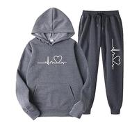 Costume de Jogging pour Femme, Sweat à Capuche, Pantalon de survêtement, Haut à Manches Longues, Pantalon Grande Taille avec Poches, Ensemble 2 pièces, Costume imprimé Battement de cœur