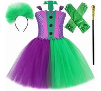 Costume de Joker pour Enfants, Robe Tutu d'Halloween, Violet, Vert, Dark Knight, Clown, Tenue de Carnaval, Robes de ix Dress and Headband