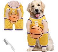 Costume De Joueur De Basket-Ball pour Chien Avec Sangles Ajustables, Tenant Un Ballon - Déguisement Halloween pour Petit Et Grand Chien (Jaune, Moyen)