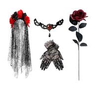 Costume de jour des morts | Accessoires de costume, ensemble de gants de course Day of the Dead - Femmes adultes pour mariée, visage, Halloween, cosplay, bal masqué, fête, performance sur scène