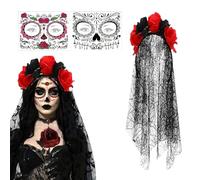 Costume de jour des morts pour femme | Tenue de vêtements | Gants en dentelle pour bal masqué pour femmes, adultes, mariée, filles, Halloween, cosplay, fête, performance sur scène