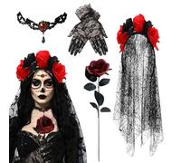 Costume de jour des morts | Vêtements de maquillage pour le visage, ensemble de costume de jour des morts, pour adultes, mariée, filles, cosplay, bal masqué, fête, performance sur scène