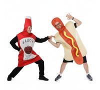Costume de ketchup et de hot-dog - Déguisement amusant de cerf, duo et couple pour adultes - Costume alimentaire hilarant pour fêtes, festivals et Halloween