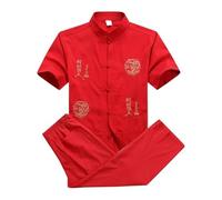 Costume de Kung Fu en Coton for Hommes, Uniforme WU Shu brodé, vêtements Tai Chi à Manches Courtes ML XL XXL XXXL pour Tai Chi, Arts Martiaux(Color 6,M)
