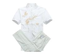 Costume de Kung Fu en Coton for Hommes, Uniforme WU Shu brodé, vêtements Tai Chi à Manches Courtes ML XL XXL XXXL pour Tai Chi, Arts Martiaux(Color 3,XL)