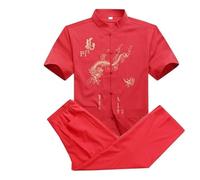 Costume de Kung Fu en Coton for Hommes, Uniforme WU Shu brodé, vêtements Tai Chi à Manches Courtes ML XL XXL XXXL pour Tai Chi, Arts Martiaux(Color 2,XXL)