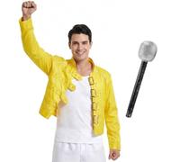 Costume de la reine des années 80 pour homme - Veste et microphone - Style rétro des années 80 - Costume d'Halloween classique pour fête de musique, festival, spectacle de musique