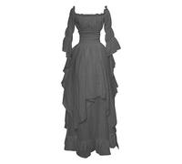 Costume de la Renaissance pour femme - Robe longue gothique steampunk avec volants superposés - Robe victorienne asymétrique - Robe longue médiévale, pirate, paysanne irlandaise, pour le thé, Gris 1
