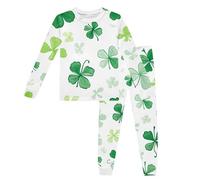 Costume de la Saint Patrick pour enfants à manches longues pour la Saint Patrick Impression de dessin animé Vêtements d'intérieur Haut pantalon Costume Vêtements décontractés, Blanc., 2 ans