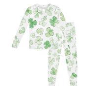 Costume de la Saint Patrick pour enfants à manches longues pour la Saint Patrick Impression de dessin animé Vêtements d'intérieur Haut pantalon Costume Vêtements décontractés, Blanc., 8 ans
