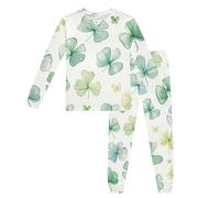 Costume de la Saint Patrick pour enfants à manches longues pour la Saint Patrick Impression de dessin animé Vêtements d'intérieur Haut pantalon Costume Vêtements décontractés, Blanc., 8 ans