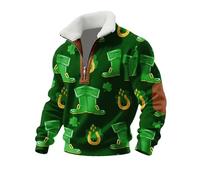 Costume de la Saint-Patrick pour homme - Sweat-shirt de la fête nationale irlandaise - Col en V - Pull festif - Trèfle porte-bonheur - Manches longues - Ample - Décontracté - Chemise de sport, 2-Vert