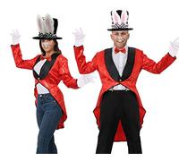 Costume de lapin blanc Alice au pays des merveilles pour homme. Manteau rouge à paillettes, chapeau haut-de-forme blanc, nœud papillon rouge, nez du lapin (XX-Grand)