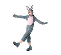 Costume de lapin de Pâques en peluche pour enfant avec oreilles à capuche, moufles et couvre-chaussures, tenue d'animal printanier pour fête de chasse aux œufs (gris_130 cm)