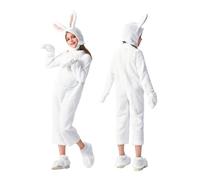 Costume de lapin de Pâques en peluche pour enfant avec oreilles à capuche, moufles et couvre-chaussures, tenue d'animal printanier pour fête de chasse aux œufs (blanc_130 cm)