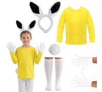Costume de lapin enfant - Petit - T-shirt jaune, oreilles et queue, gants blancs, chaussettes hautes - Déguisement semaine du livre scolaire et Journée mondiale du livre enfants filles